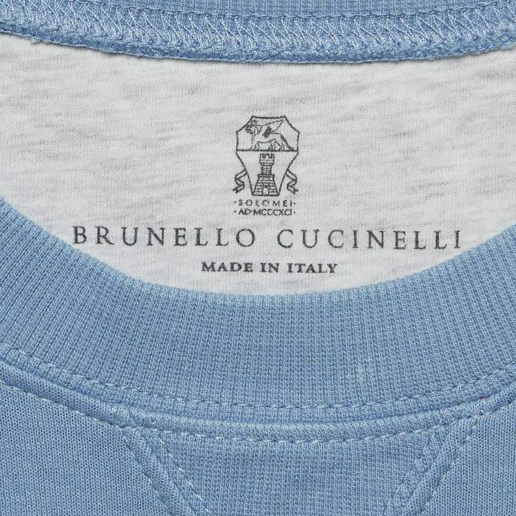 Pre Owned Brunello Cucinelli Blue Embroidered Cotton Sweatshirt L