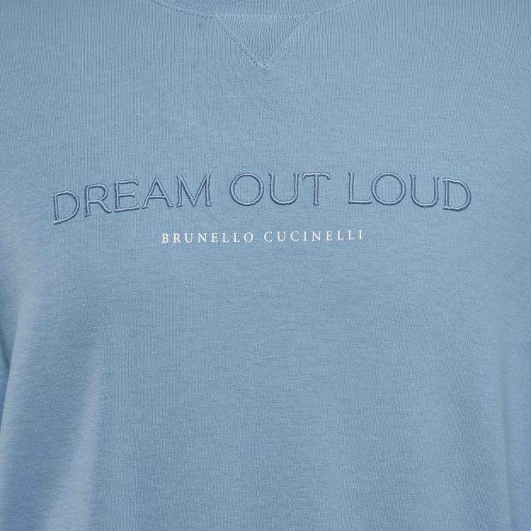 Pre Owned Brunello Cucinelli Blue Embroidered Cotton Sweatshirt L