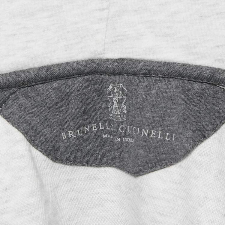 Pre Owned Brunello Cucinelli Grey Cotton and Nylon Zip Front Hoodie S