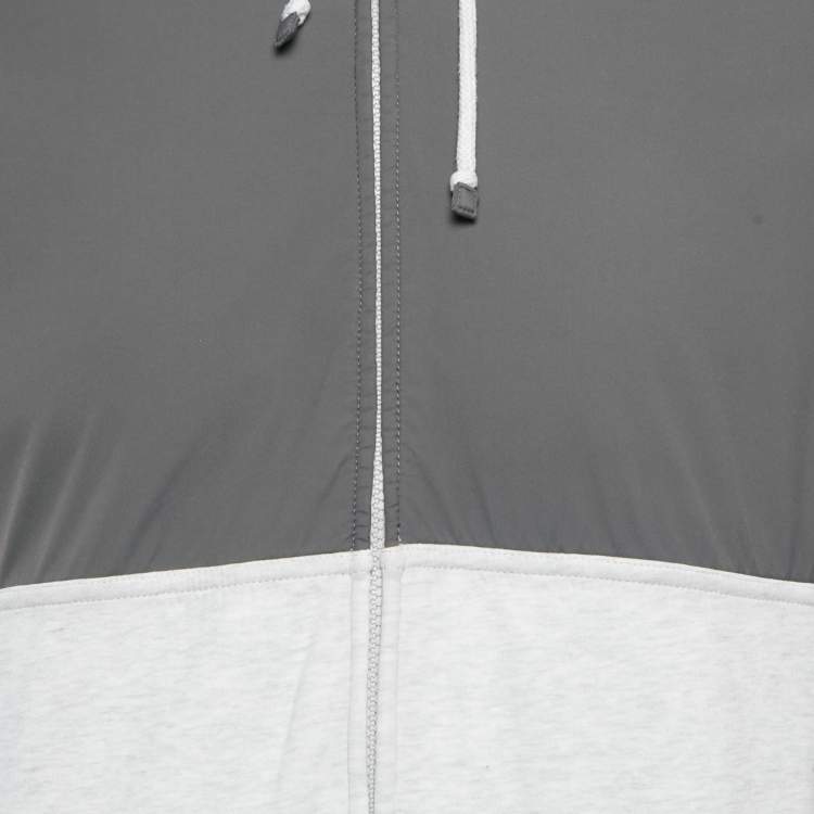 Pre Owned Brunello Cucinelli Grey Cotton and Nylon Zip Front Hoodie S
