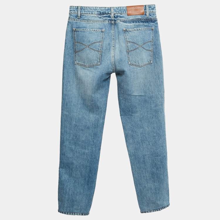 Pre Owned Brunello Cucinelli Blue Washed Denim Loose Fit Jeans XS Waist 32"