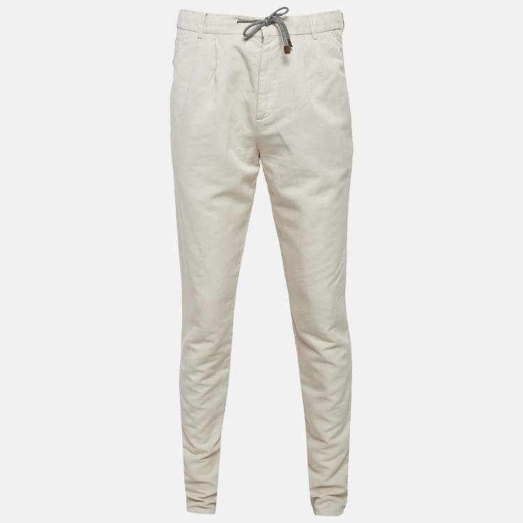 مملوكة مسبقًا Brunello Cucinelli Beige Linen Blend Draw String Leisure Fit Pants S