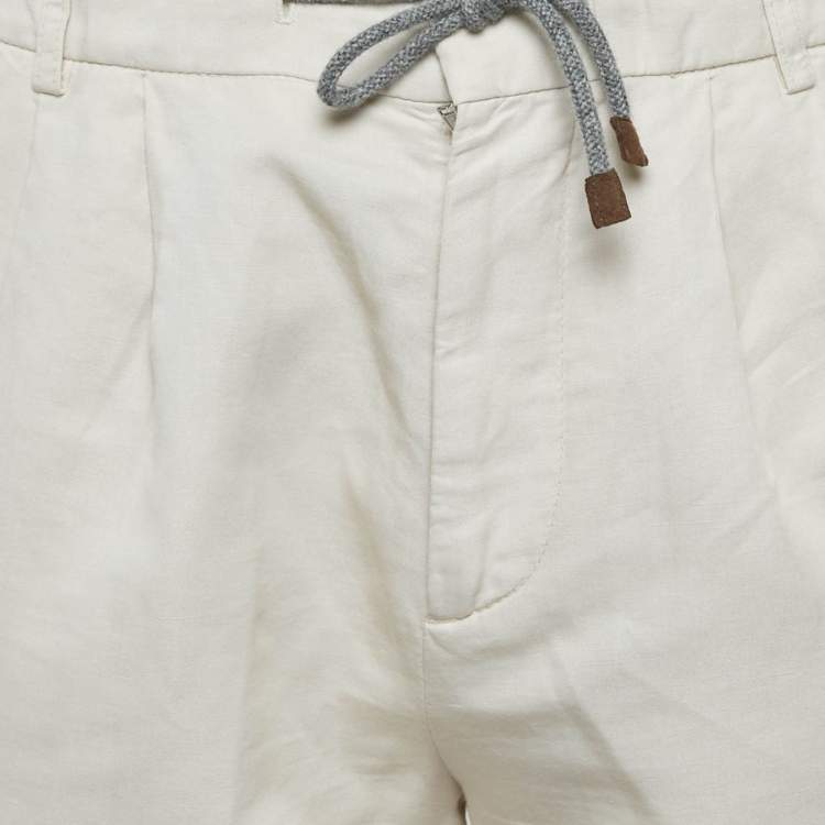 مملوكة مسبقًا Brunello Cucinelli Beige Linen Blend Draw String Leisure Fit Pants S