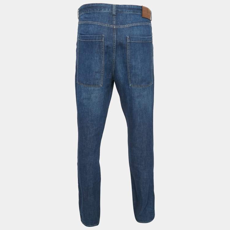 Pre Owned Brunello Cucinelli Navy Blue Faded Denim Leisure Fit Jeans S Waist" 