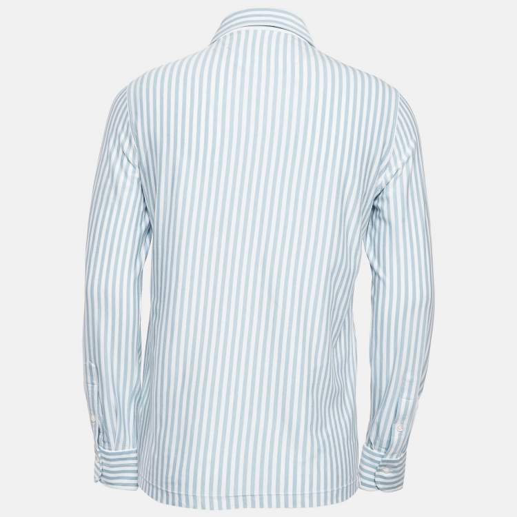 Pre Owned Brunello Cucinelli White/Blue Stripe Cotton Half Placket Shirt M