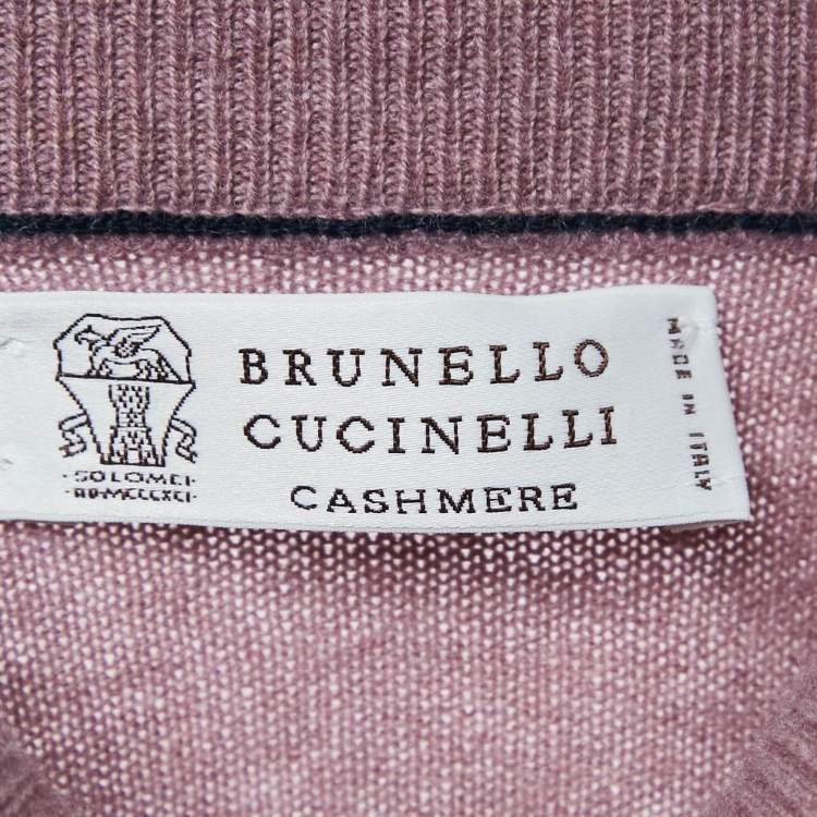 Pre Owned Brunello Cucinelli Pink Cashmere Mock Neck Zip-Up Cardigan L