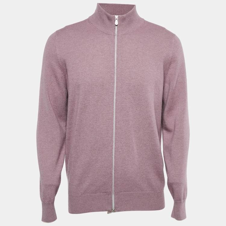 Pre Owned Brunello Cucinelli Pink Cashmere Mock Neck Zip-Up Cardigan L