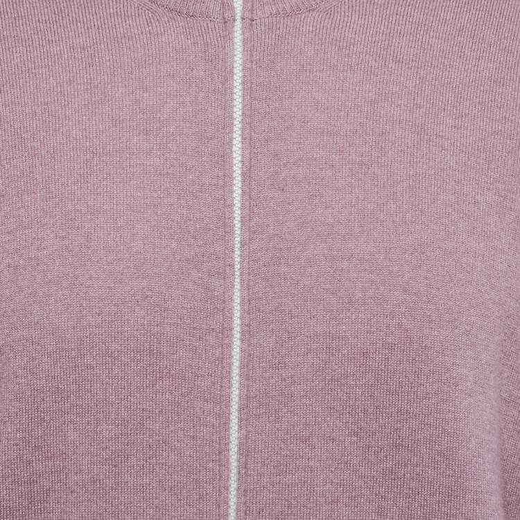 Pre Owned Brunello Cucinelli Pink Cashmere Mock Neck Zip-Up Cardigan L