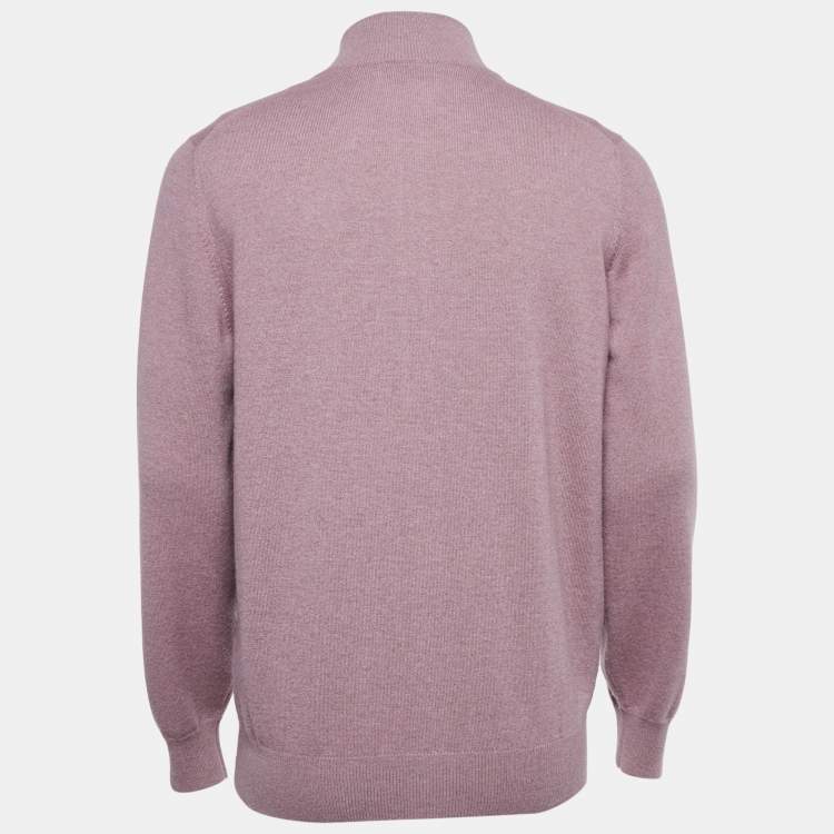 Pre Owned Brunello Cucinelli Pink Cashmere Mock Neck Zip-Up Cardigan L