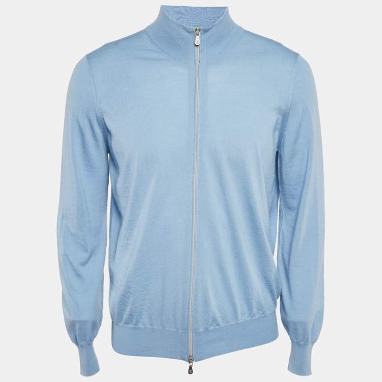 Pre Owned Brunello Cucinelli Blue Wool Blend Zip-Up Cardigan L