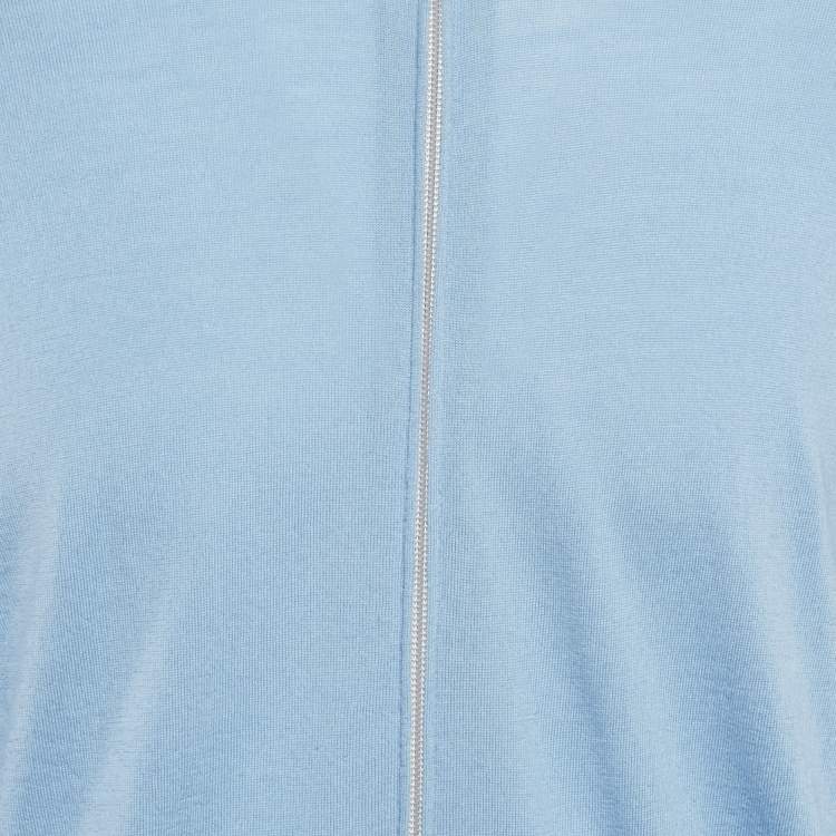 Pre Owned Brunello Cucinelli Blue Wool Blend Zip-Up Cardigan L