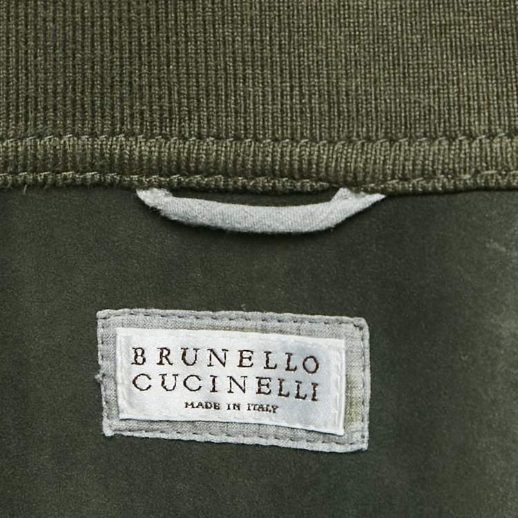 Pre Owned Brunello Cucinelli Green Ribbed Trim Suede Buttoned Jacket XL