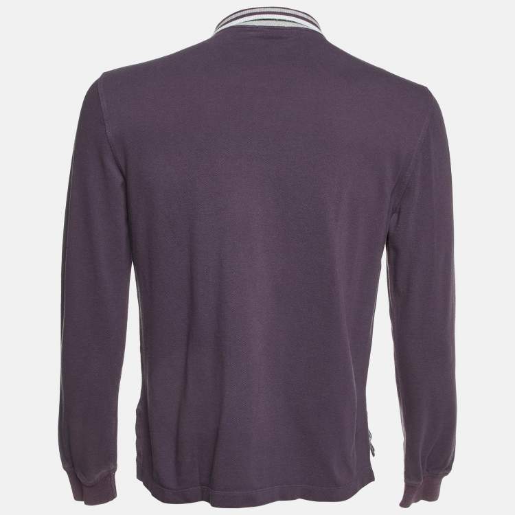 Pre Owned Brunello Cucinelli Purple Cotton Long Sleeve Polo T-Shirt M