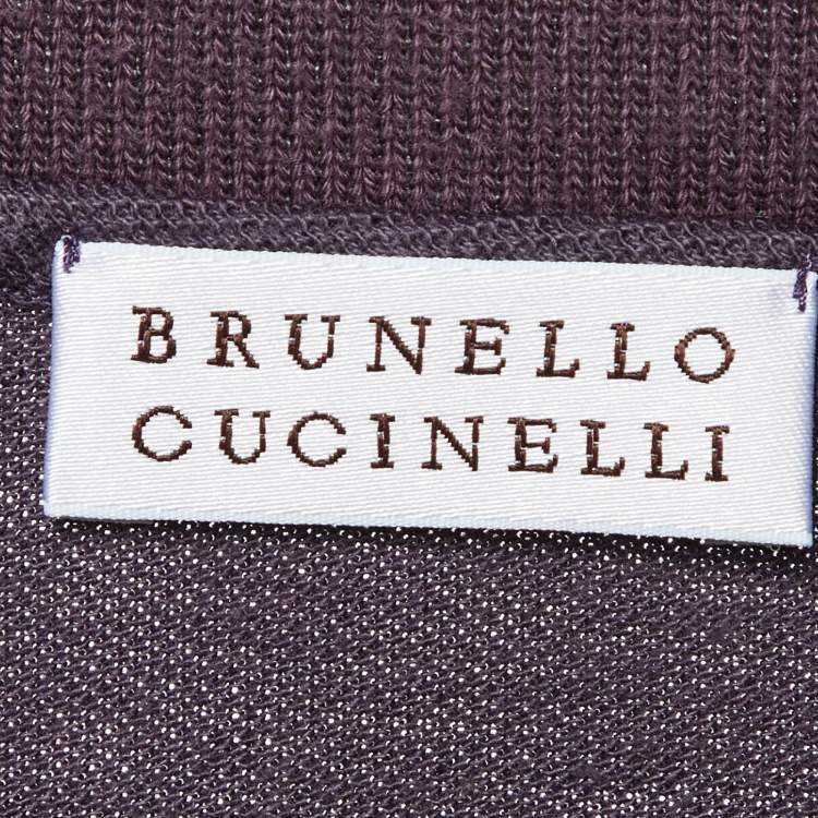 Pre Owned Brunello Cucinelli Purple Cotton Long Sleeve Polo T-Shirt M