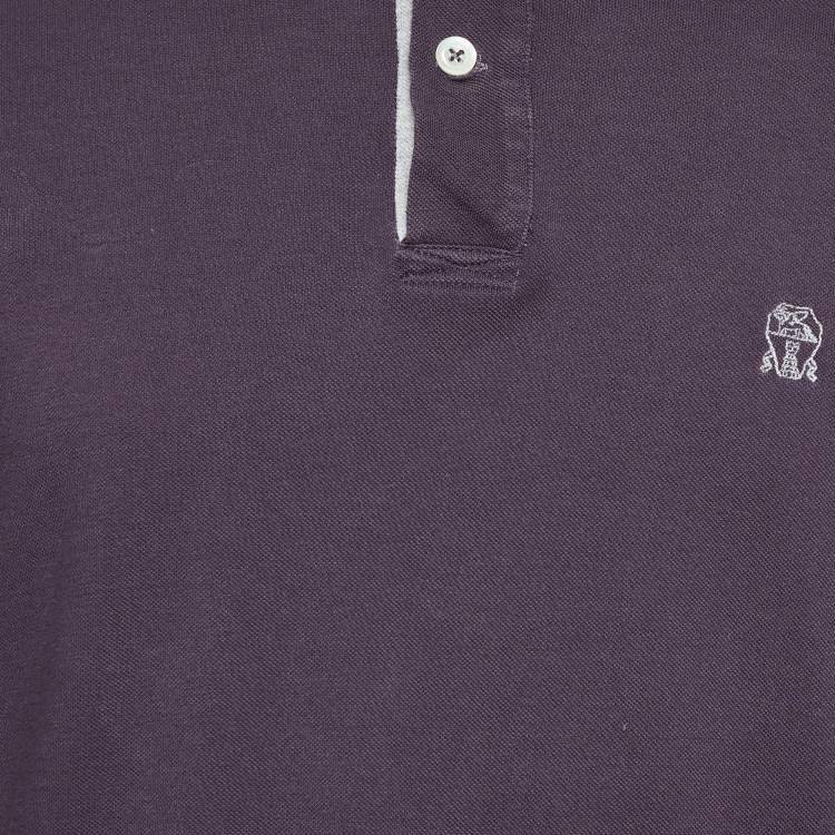 Pre Owned Brunello Cucinelli Purple Cotton Long Sleeve Polo T-Shirt M