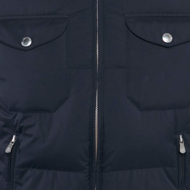 Pre Owned Brunello Cucinelli Blue Nylon Shearling Trim Nylon Down Jacket XS