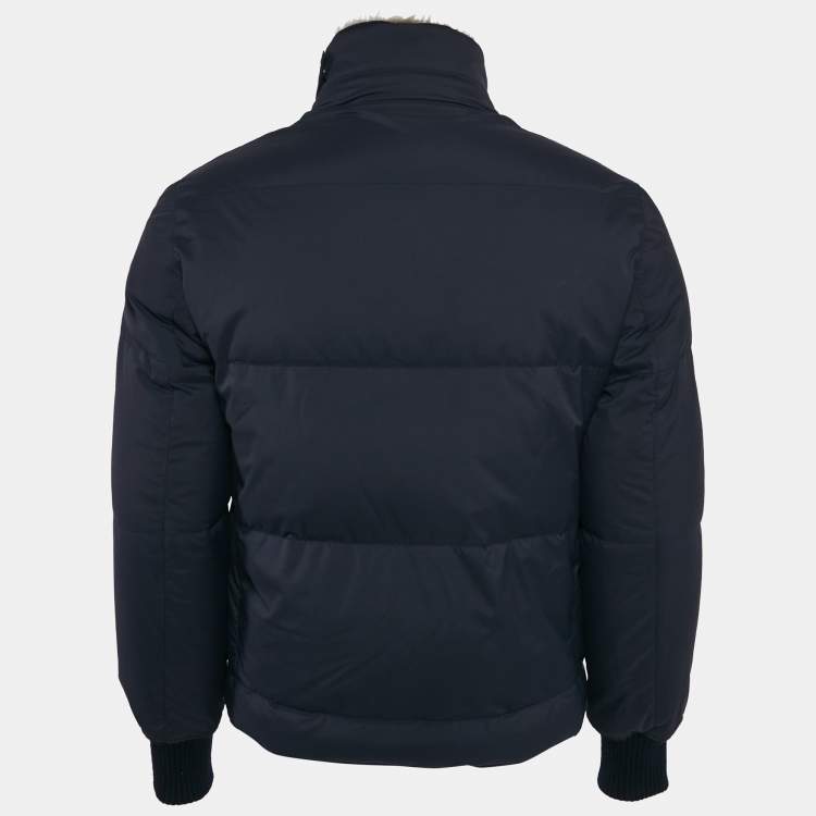 Pre Owned Brunello Cucinelli Blue Nylon Shearling Trim Nylon Down Jacket XS