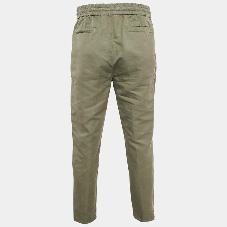 Pre Owned Brunello Cucinelli Green Linen Blend Draw String Leisure Fit Pants S