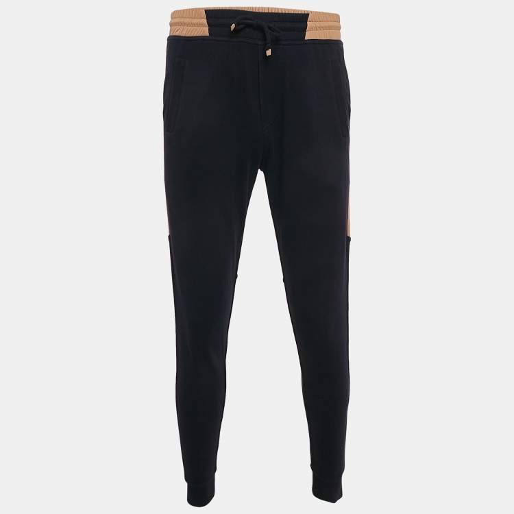 Pre Owned Brunello Cucinelli Navy Blue Cotton Knit Contrast Trimmed Sweatpants XS