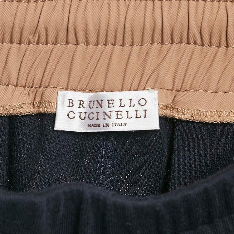 Pre Owned Brunello Cucinelli Navy Blue Cotton Knit Contrast Trimmed Sweatpants XS
