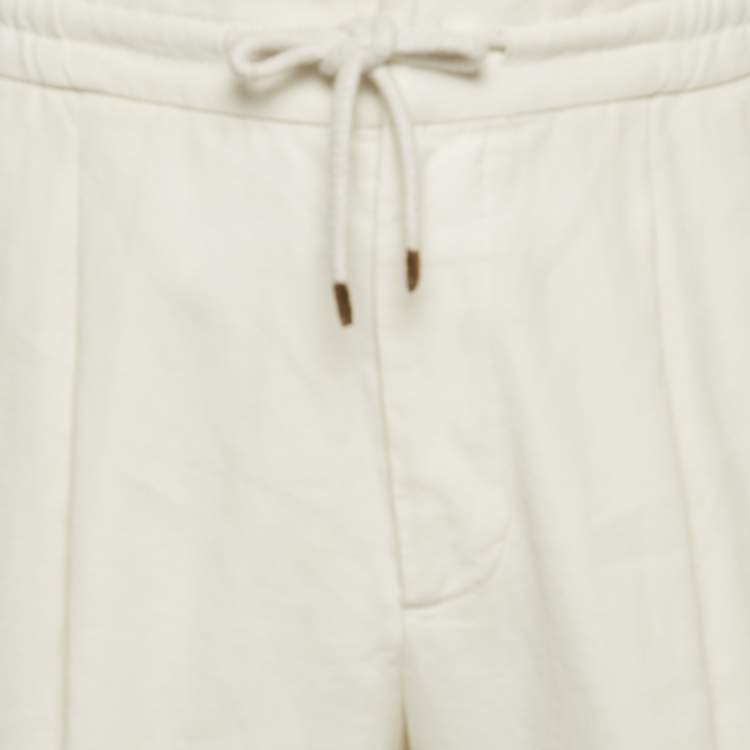 Pre Owned Brunello Cucinelli White Cotton Draw String Leisure Fit Pants M