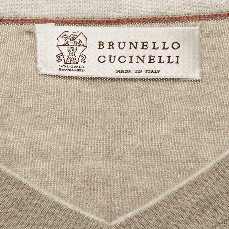 Pre Owned Brunello Cucinelli Grey Cotton Knit V-neck T-Shirt L