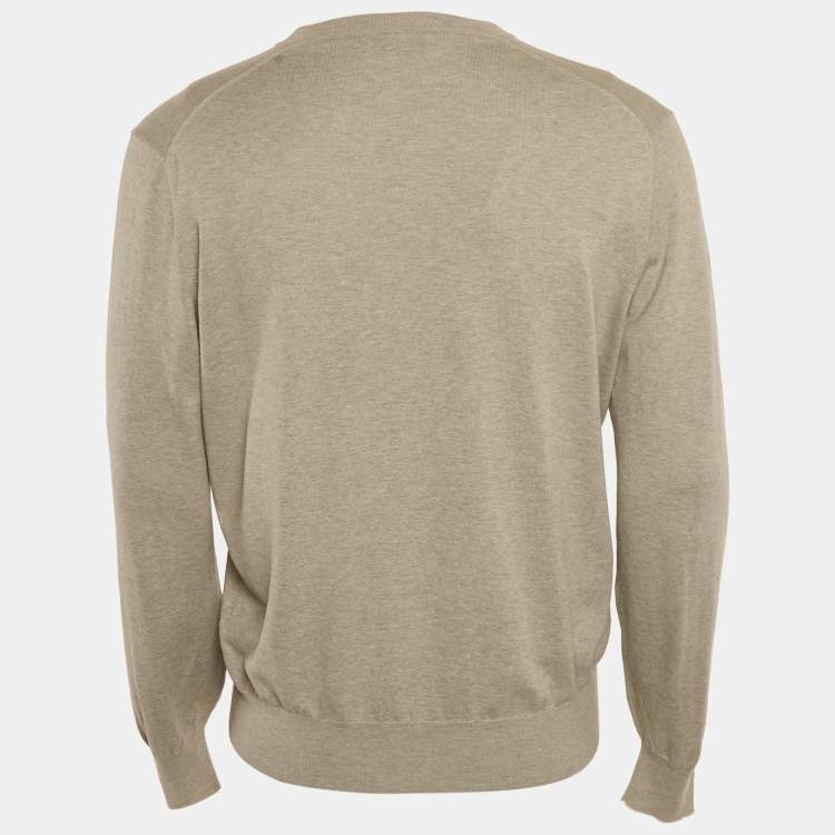 Pre Owned Brunello Cucinelli Grey Cotton Knit V-neck T-Shirt L