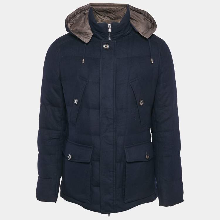 Pre Owned Brunello Cucinelli Navy Blue Cashmere Detachable Hood Down Jacket S