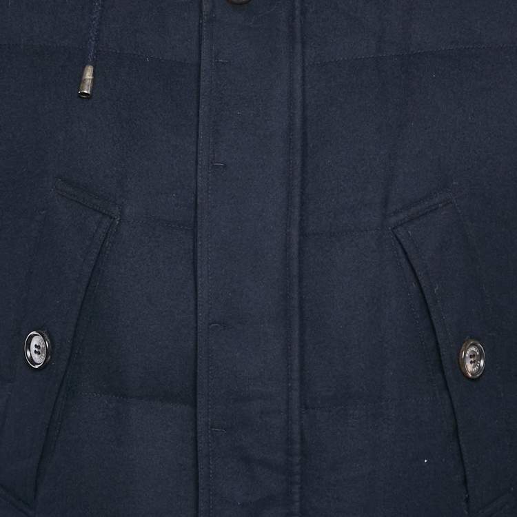 Pre Owned Brunello Cucinelli Navy Blue Cashmere Detachable Hood Down Jacket S