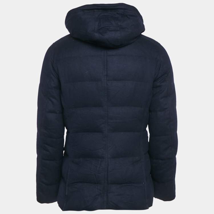 Pre Owned Brunello Cucinelli Navy Blue Cashmere Detachable Hood Down Jacket S