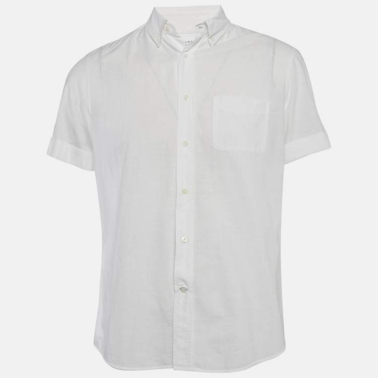 Pre Owned Brunello Cucinelli White Cotton Buttoned Half Sleeve Shirt L