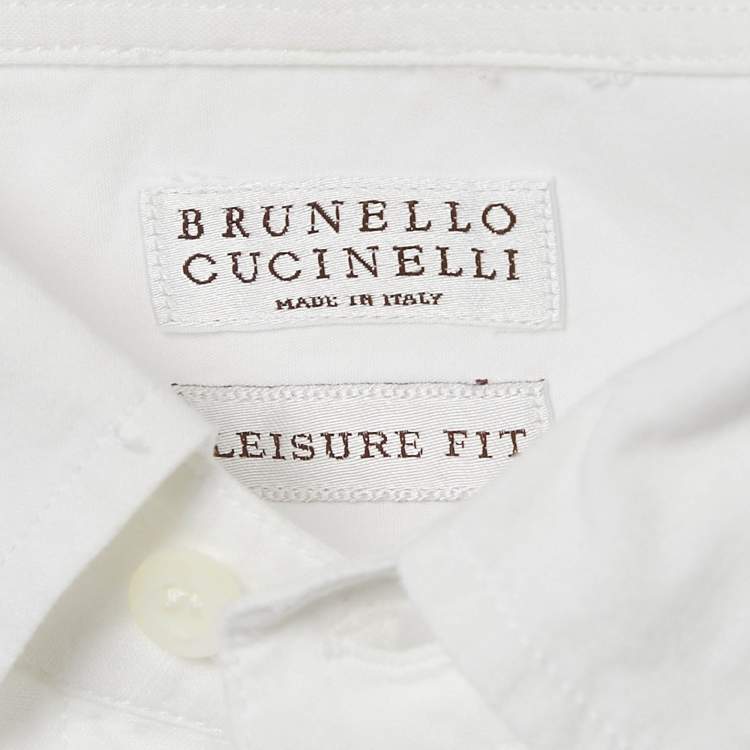 Pre Owned Brunello Cucinelli White Cotton Buttoned Half Sleeve Shirt L