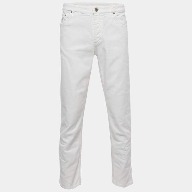 Pre Owned Brunello Cucinelli White Denim Traditional Fit Jeans L Waist 35"