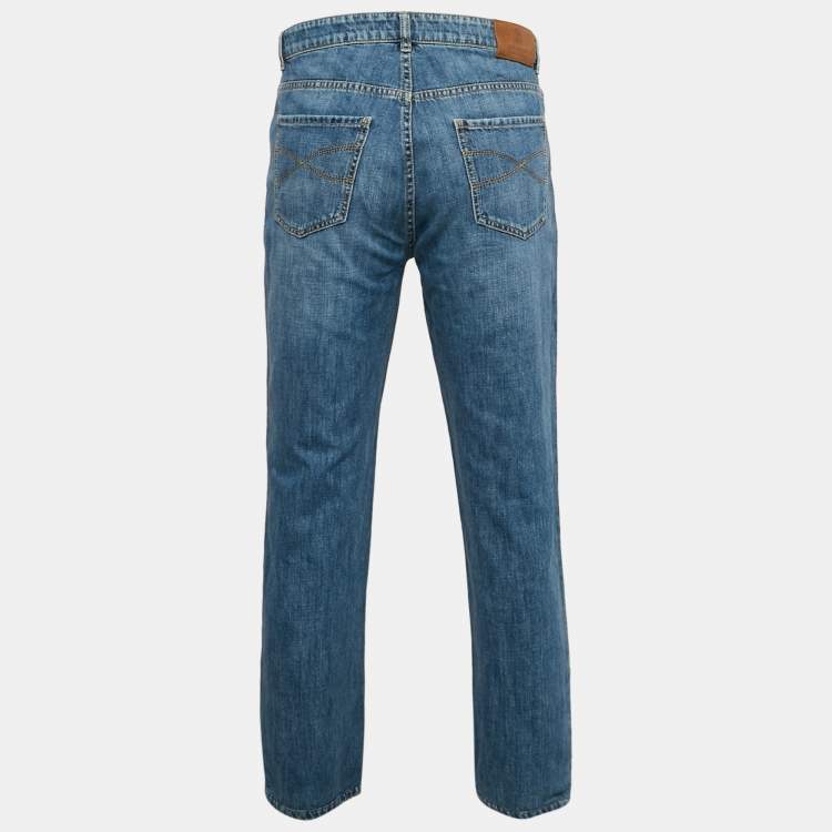 Pre Owned Brunello Cucinelli Blue Denim Traditional Fit Jeans XL Waist 36"