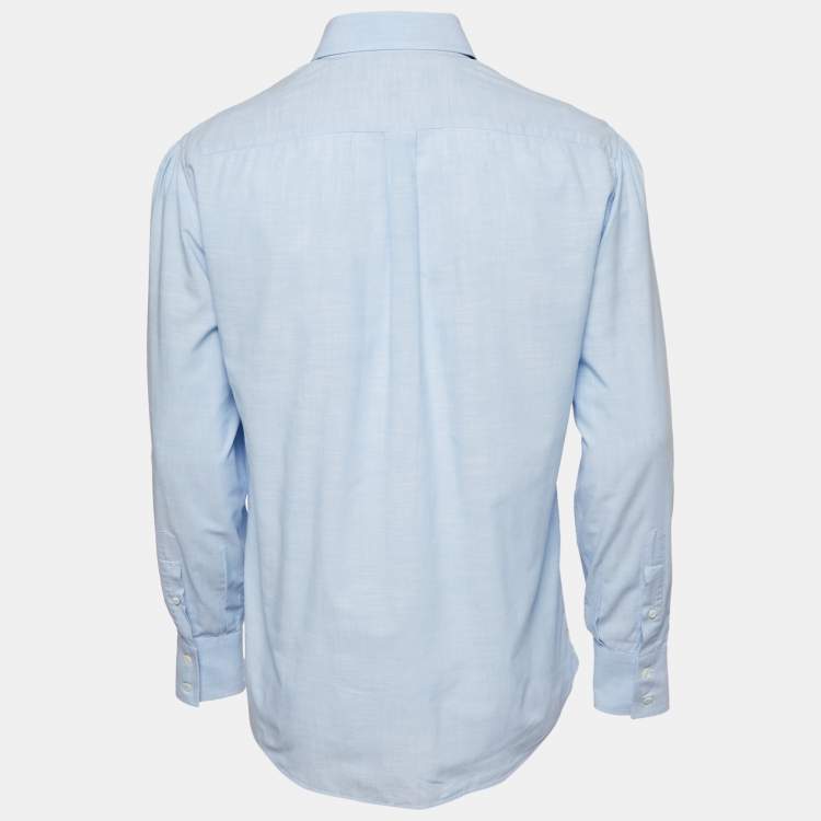 Pre Owned Brunello Cucinelli Blue Cotton Long Sleeve Basic Fit Shirt M
