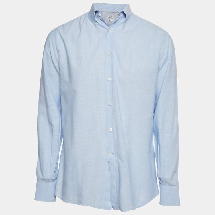 Pre Owned Brunello Cucinelli Blue Cotton Long Sleeve Basic Fit Shirt M