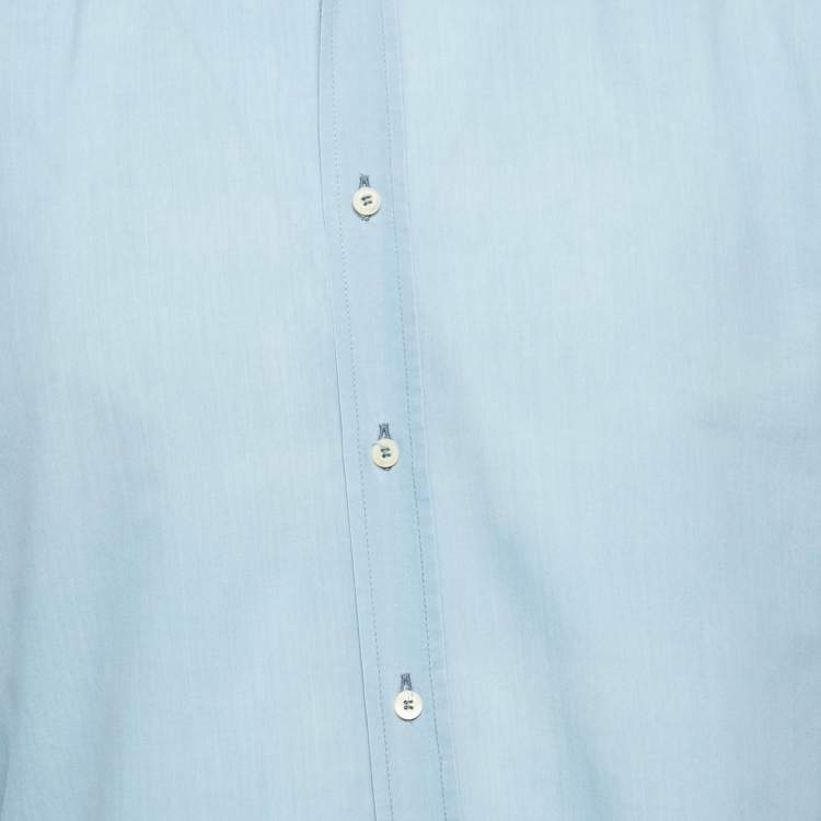 Pre Owned Brunello Cucinelli Blue Cotton Slim Fit Shirt M