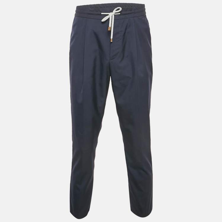 Pre Owned Brunello Cucinelli Navy Blue Cotton Leisure Fit Pants L