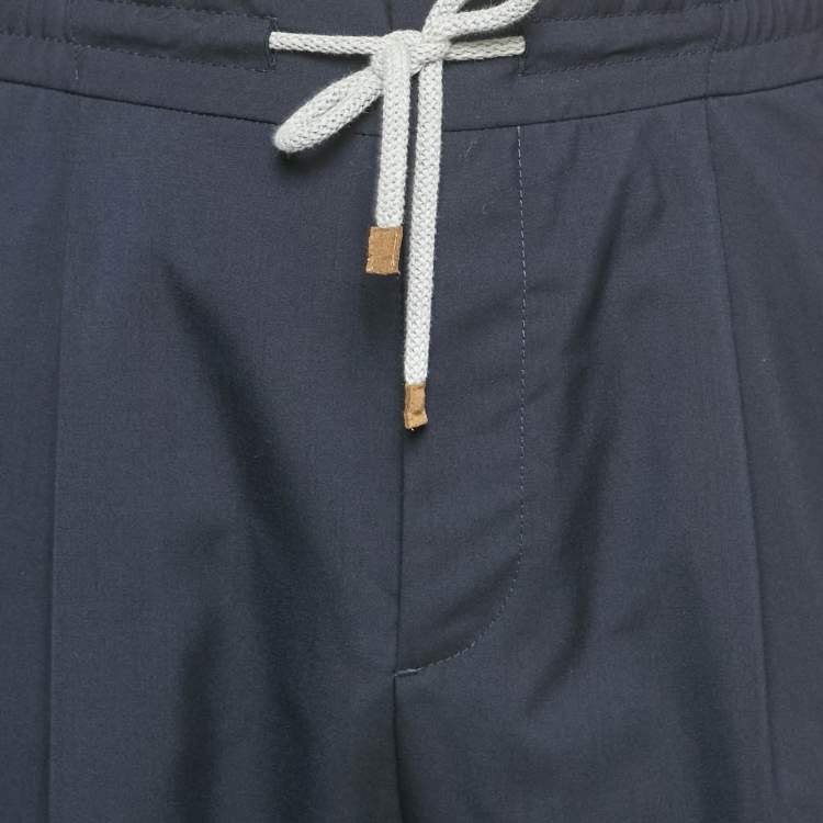 Pre Owned Brunello Cucinelli Navy Blue Cotton Leisure Fit Pants L