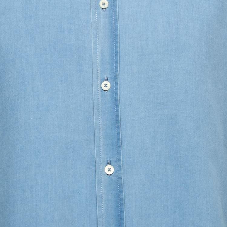 Pre Owned Brunello Cucinelli Blue Cotton Button Front Slim Fit Shirt L