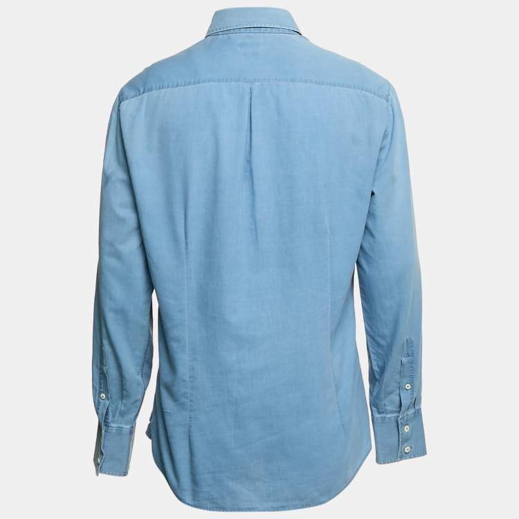 Pre Owned Brunello Cucinelli Blue Cotton Button Front Slim Fit Shirt L