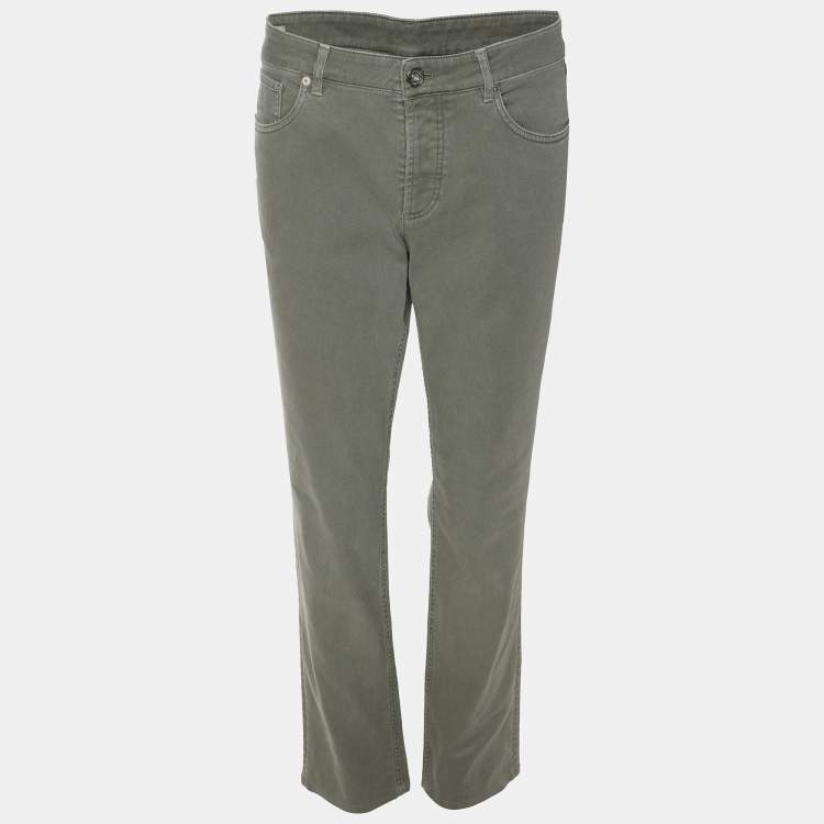 Pre Owned Brunello Cucinelli Green Denim Traditional Fit Jeans M
