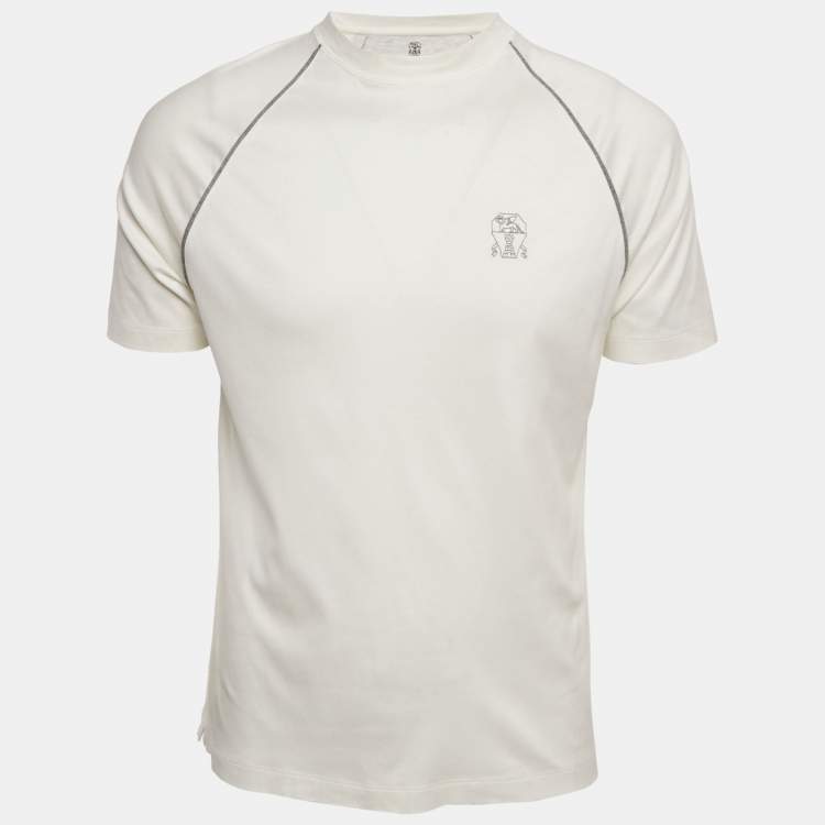 Pre Owned Brunello Cucinelli White Cotton Knit T-Shirt M