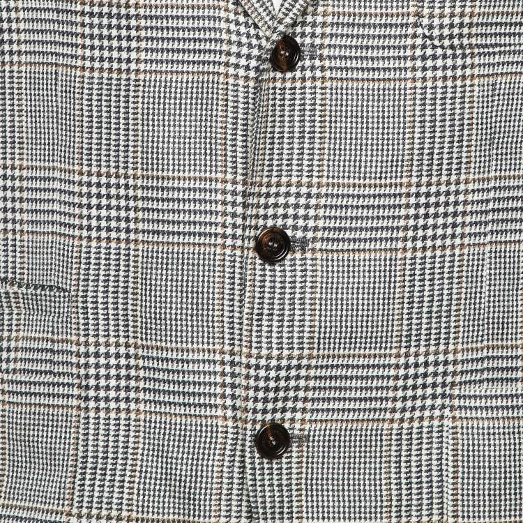 Pre Owned Brunello Cucinelli Grey Checked Linen Blend Single Breasted Blazer XXL