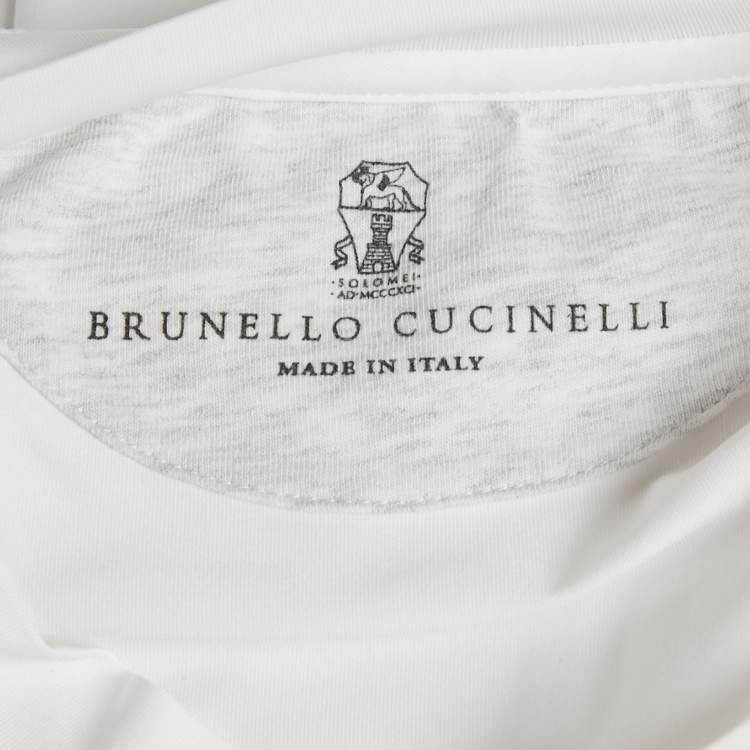 Pre Owned Brunello Cucinelli White Jersey Applique Detail T-Shirt S