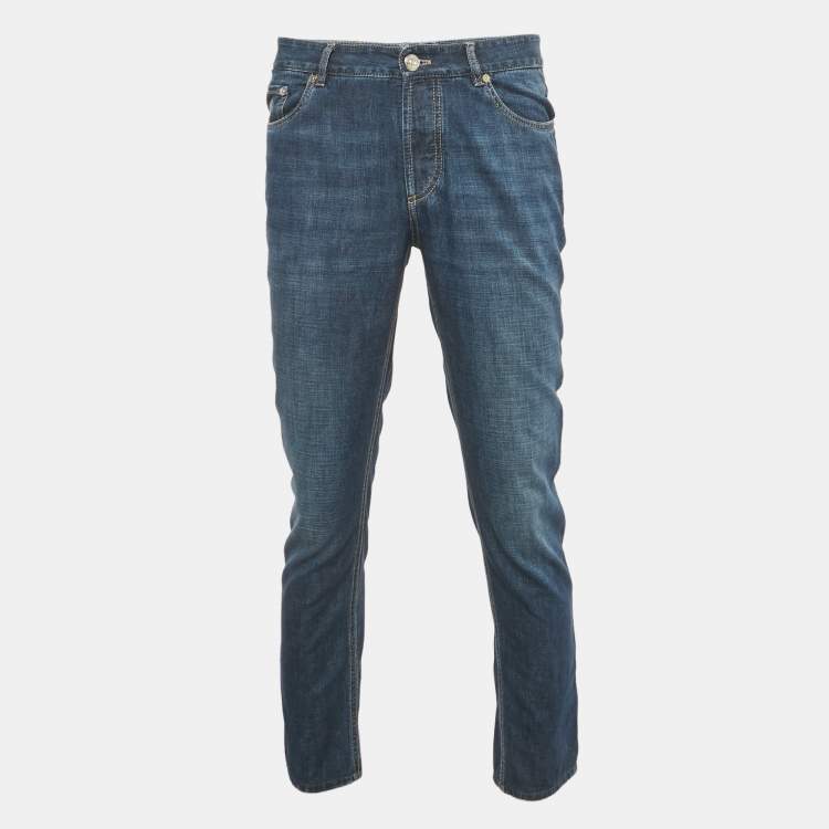 Pre Owned Brunello Cucinelli Blue Faded Denim Traditional Fit Jeans M Waist 31"