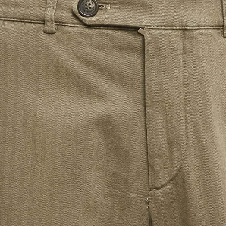 Pre Owned Brunello Cucinelli Sage Green Herringbone Cotton Traditional Fit Trousers M
