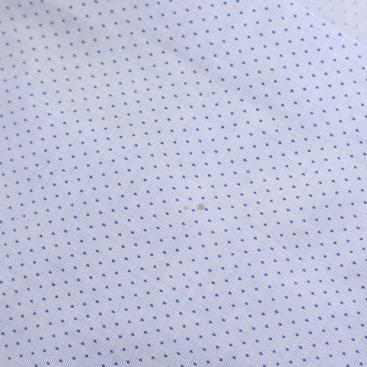 Pre Owned Brunello Cucinelli Light Blue Dotted Print Cotton Long Sleeve Slim Fit Shirt S