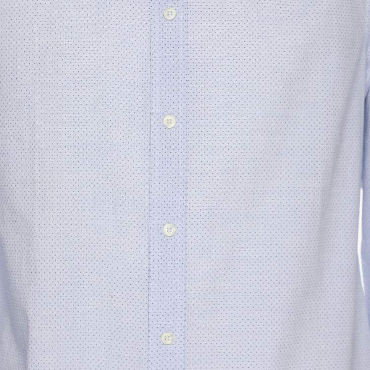 Pre Owned Brunello Cucinelli Light Blue Dotted Print Cotton Long Sleeve Slim Fit Shirt S