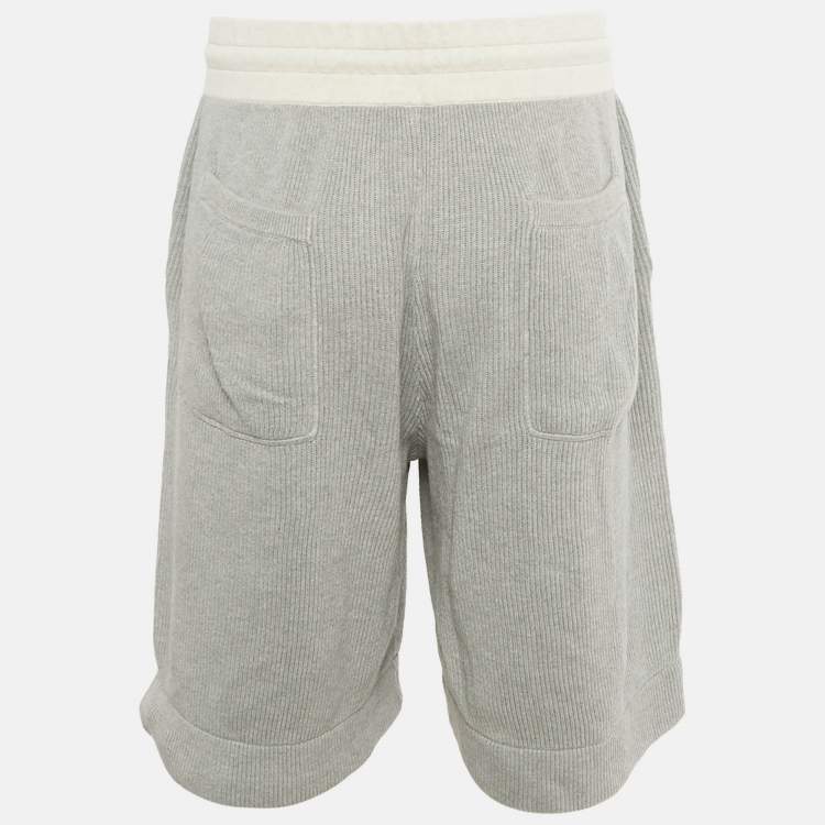 مملوكة مسبقًا Brunello Cucinelli Grey Cotton Rib Knit Shorts XL